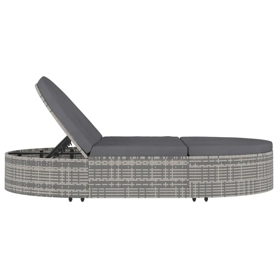 2-seater sun lounger with cushions Poly rattan Grey - 4