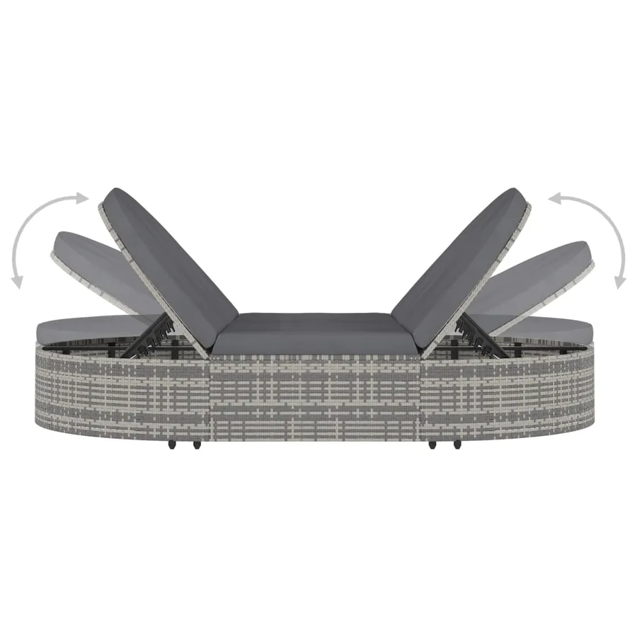 2-seater sun lounger with cushions Poly rattan Grey - 5