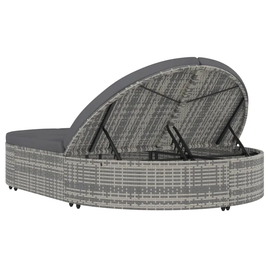 2-seater sun lounger with cushions Poly rattan Grey - 6