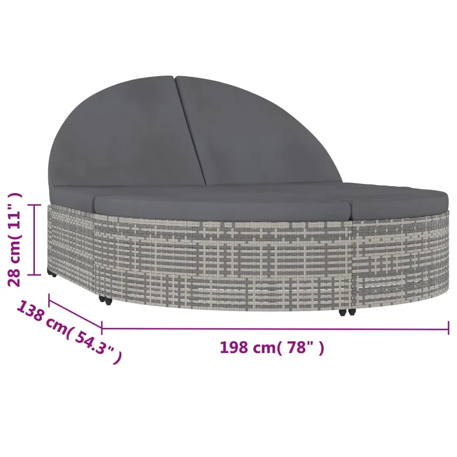 2-seater sun lounger with cushions Poly rattan Grey - 8