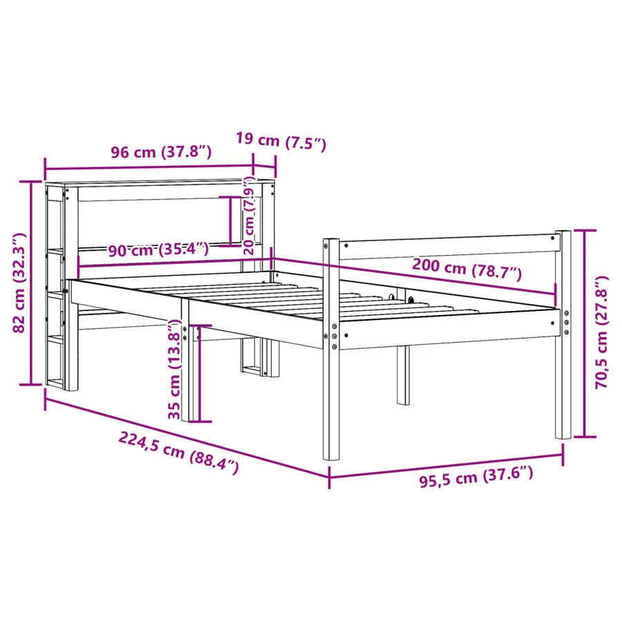 Lit pour personne âgée et tête de lit 90x200cm bois pin massif - 12