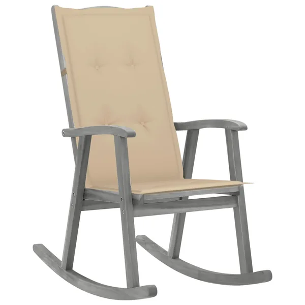 Rocking chair with cushions Grey Solid acacia wood