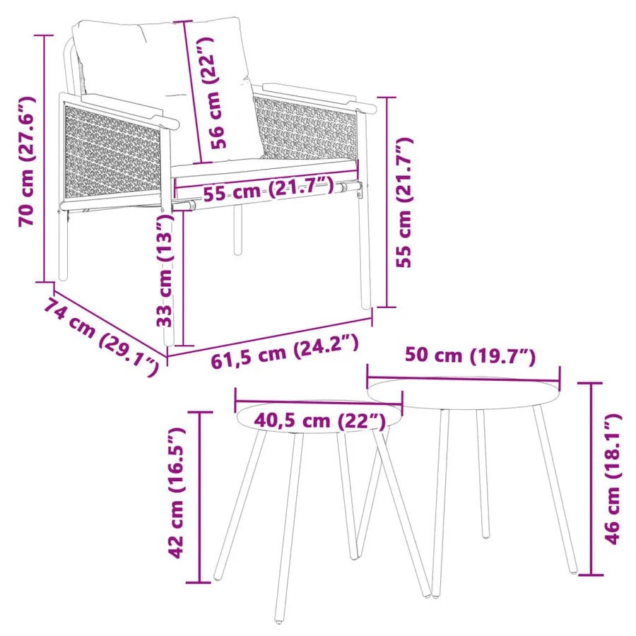 Ensemble de meubles de balcon 4 pcs avec coussins acier noir - 9