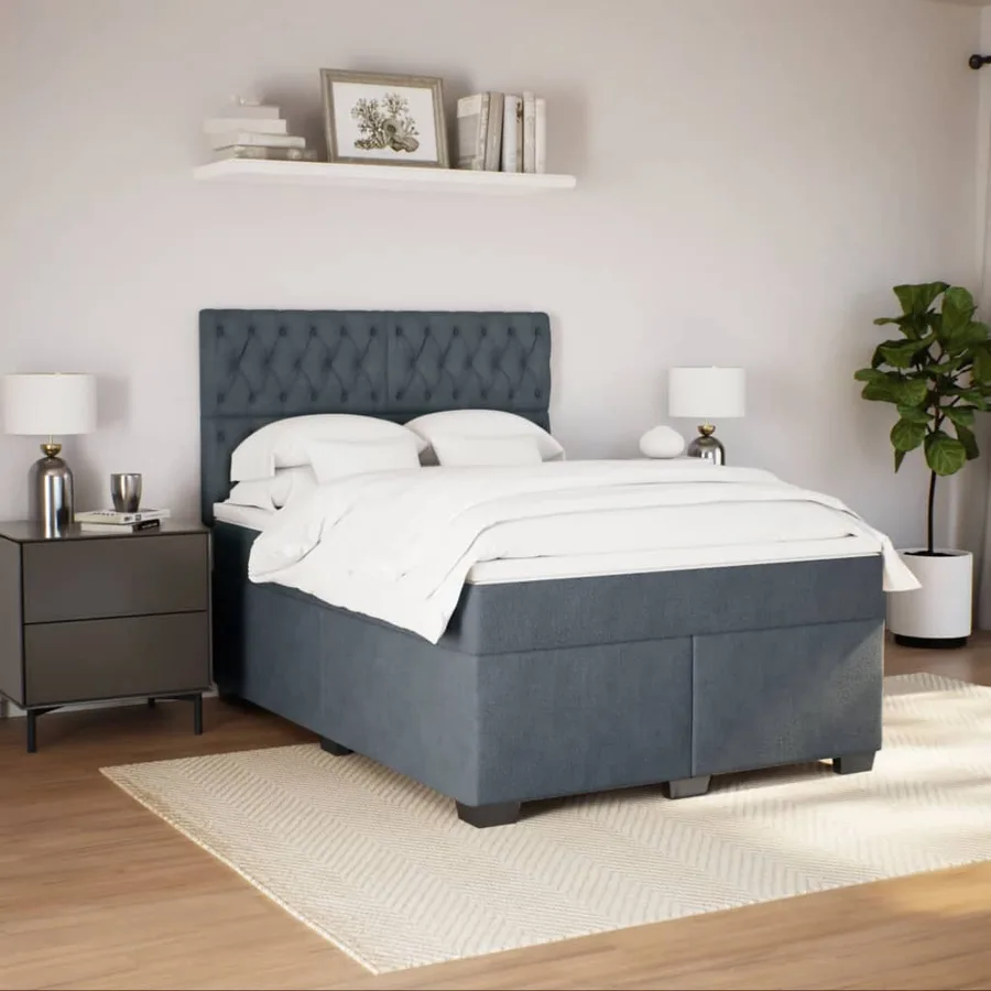 Sommier à lattes de lit et matelas Gris foncé 140x190cm Velours - 4