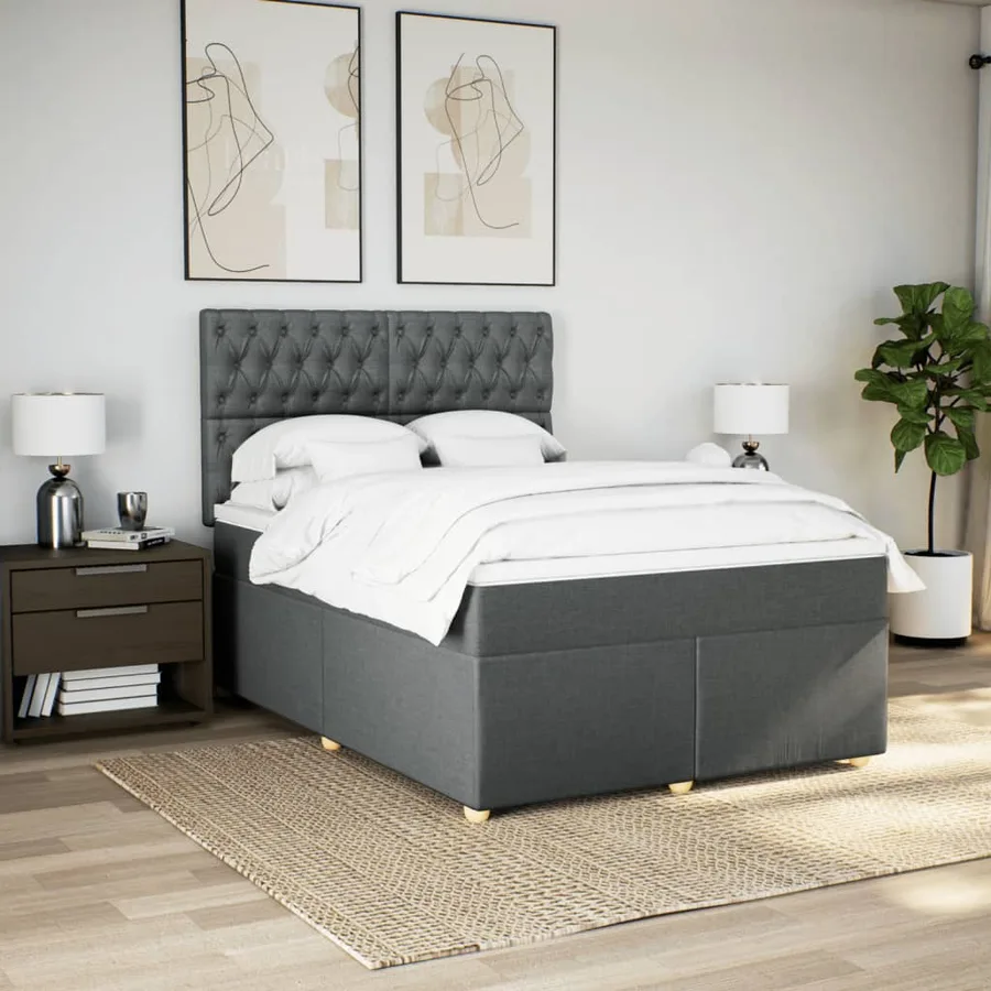 Sommier à lattes de lit avec matelas Gris foncé 140x200cm Tissu - 4
