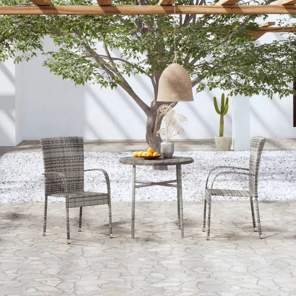 Garden dining set 3 pcs Poly rattan Grey