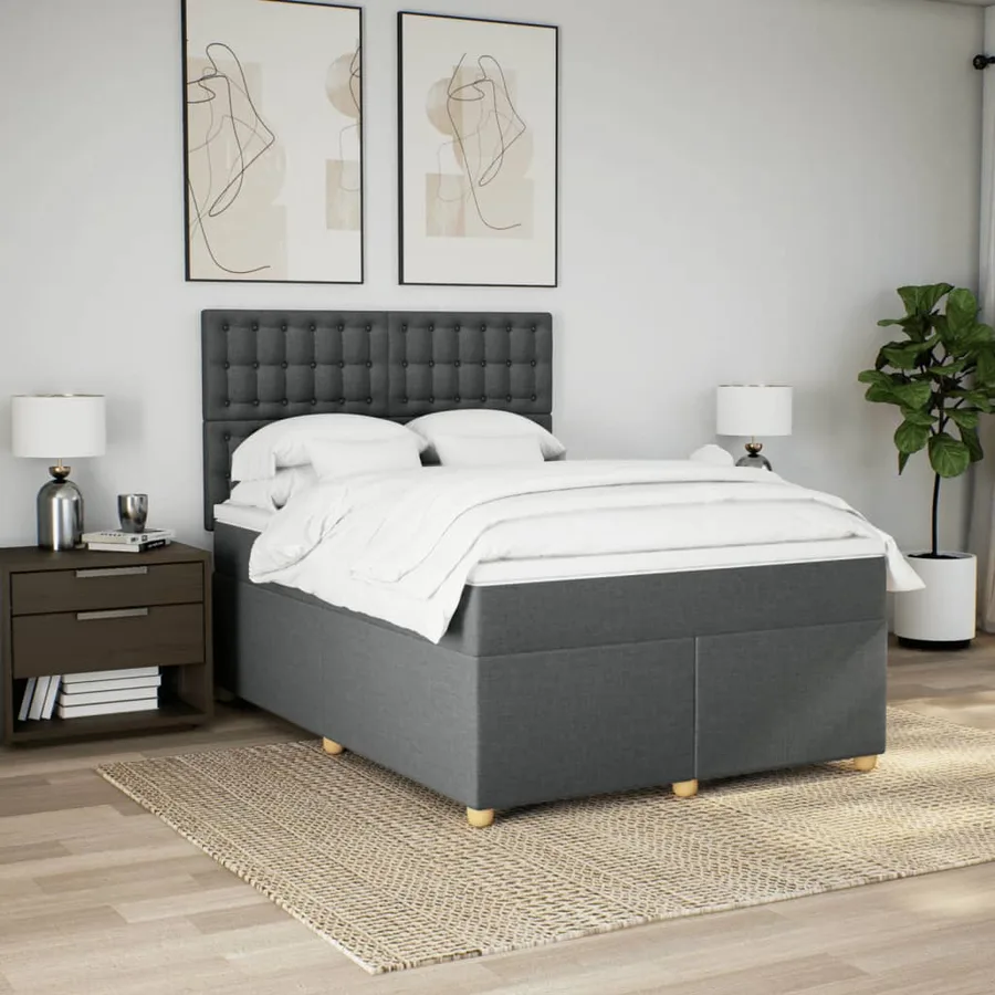 Sommier à lattes de lit avec matelas Gris foncé 140x200cm Tissu - 4
