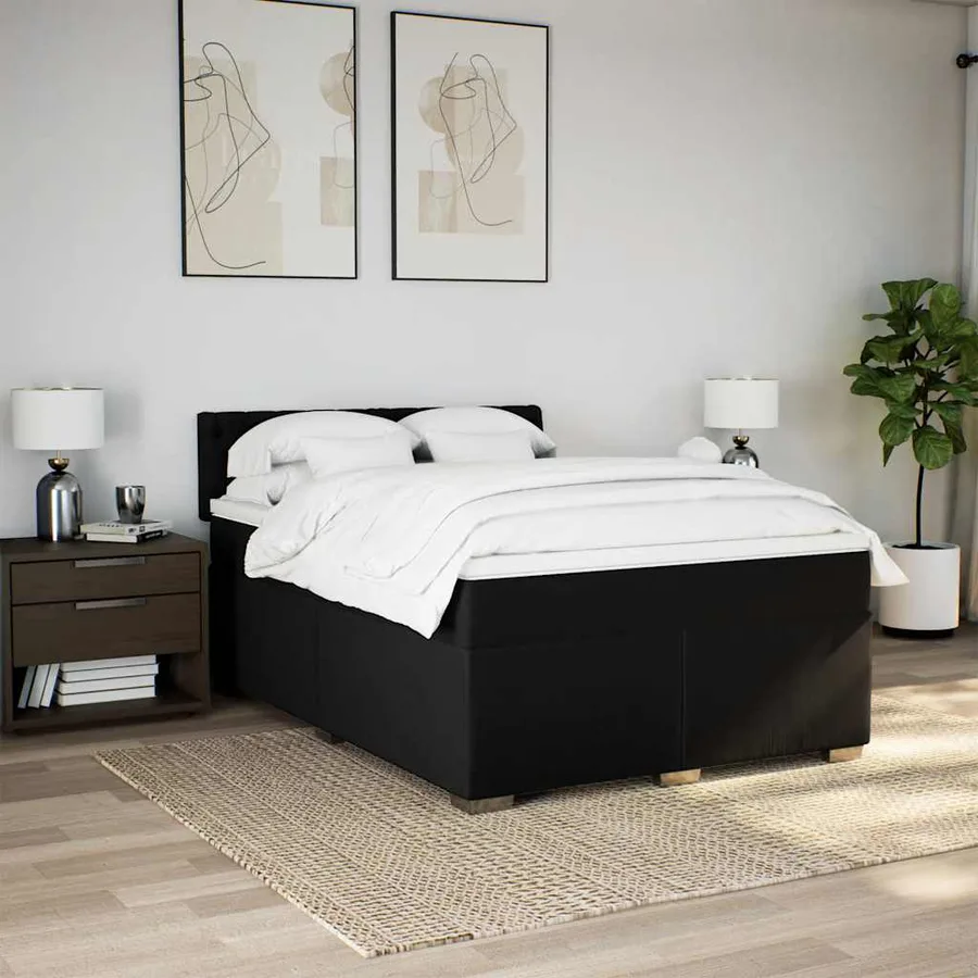 Sommier à lattes de lit avec matelas Noir 160x200 cm Tissu - 4