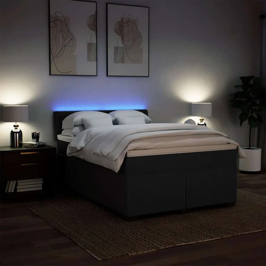 Sommier à lattes de lit avec matelas Noir 160x200 cm Tissu - 5