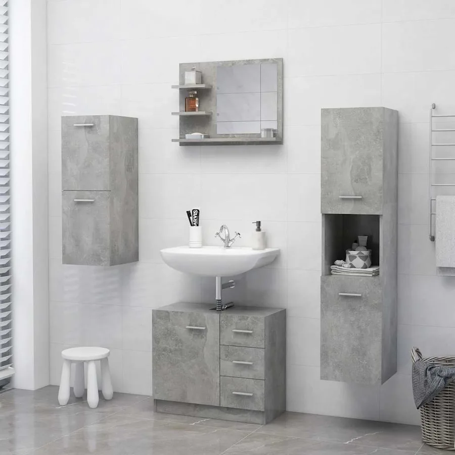 Miroir de salle de bain gris béton 60x10,5x45cm bois ingénierie - 6