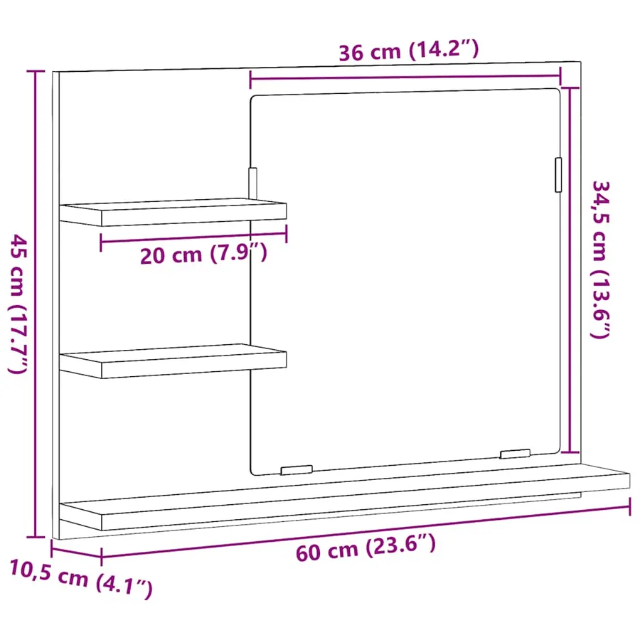 Miroir de salle de bain gris béton 60x10,5x45cm bois ingénierie - 7