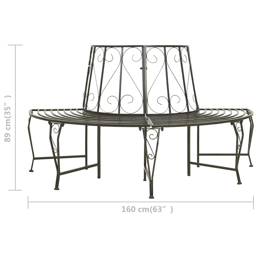 Garden tree bench Semi-round 160 cm Steel - 7