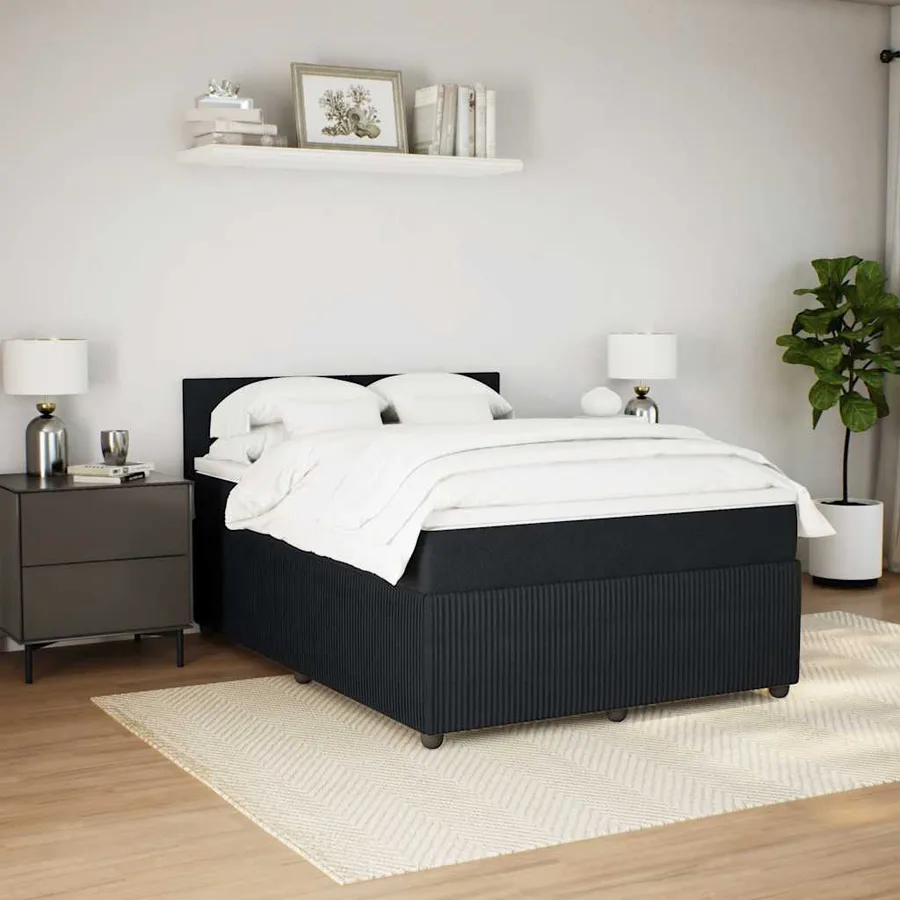 Sommier à lattes de lit avec matelas Noir 140x190 cm Velours - 5