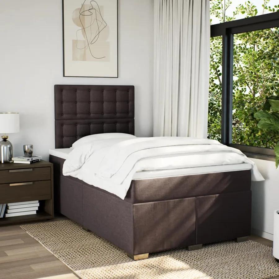 Sommier à lattes de lit et matelas marron foncé 120x190cm tissu - 4
