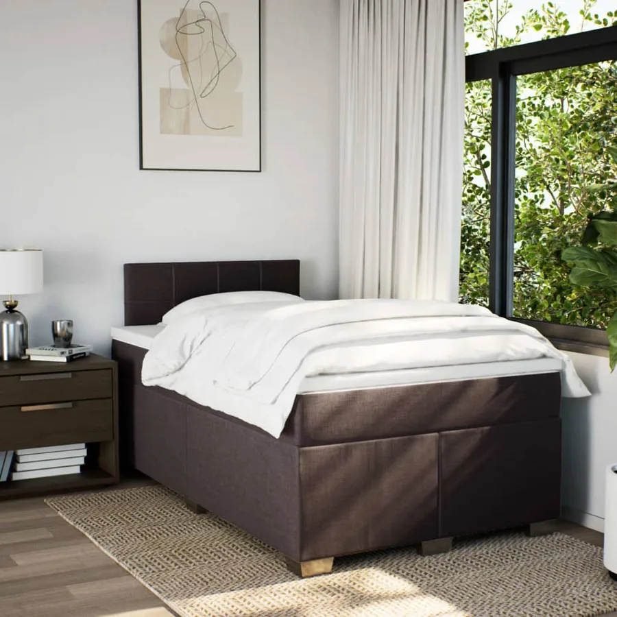 Sommier à lattes de lit et matelas marron foncé 120x190cm tissu - 4