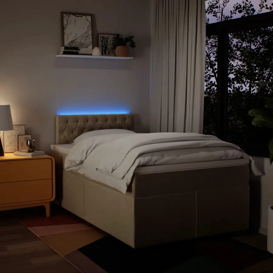 Sommier à lattes de lit avec matelas crème 120x190 cm tissu - 5