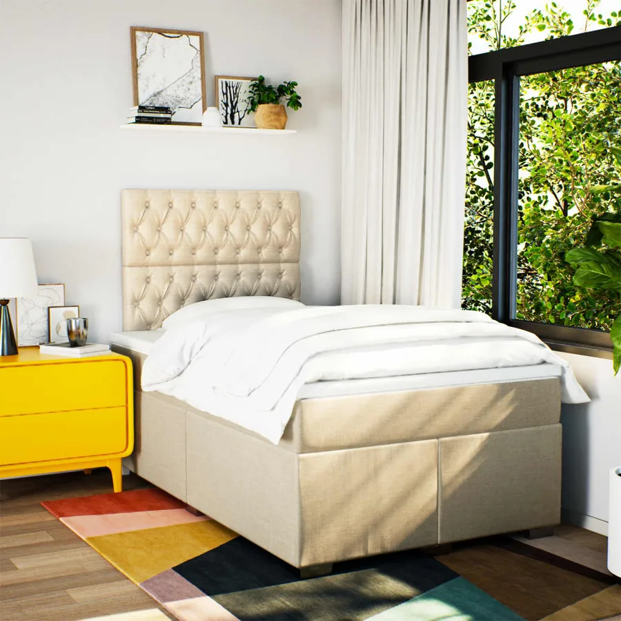 Sommier à lattes de lit avec matelas crème 120x190 cm tissu - 3