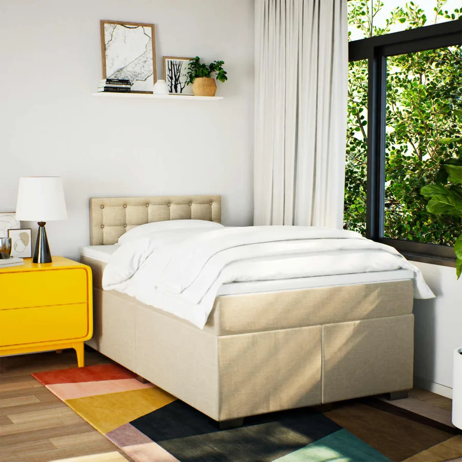 Sommier à lattes de lit avec matelas crème 120x190 cm tissu - 3