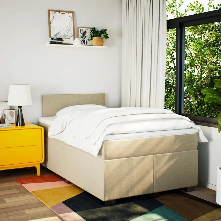Sommier à lattes de lit avec matelas crème 120x190 cm tissu - 3