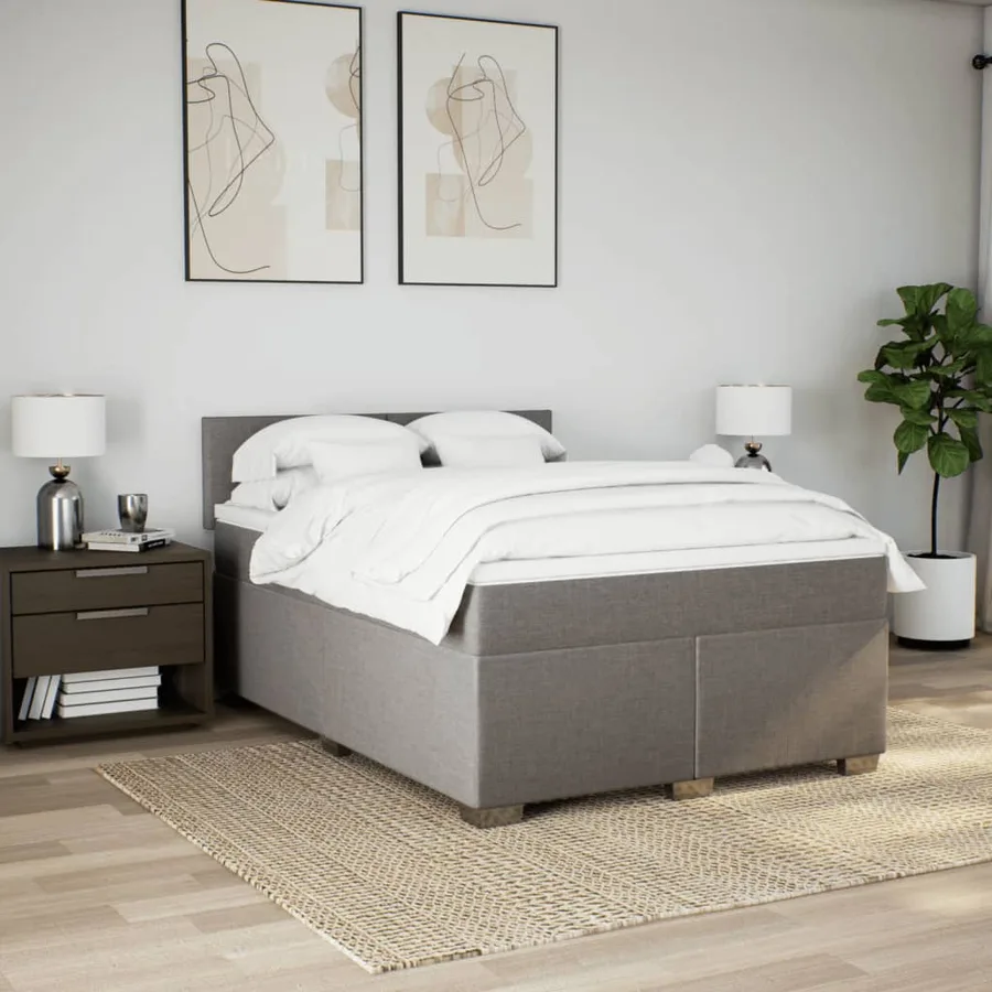 Sommier à lattes de lit avec matelas Taupe 160x200 cm Tissu - 4