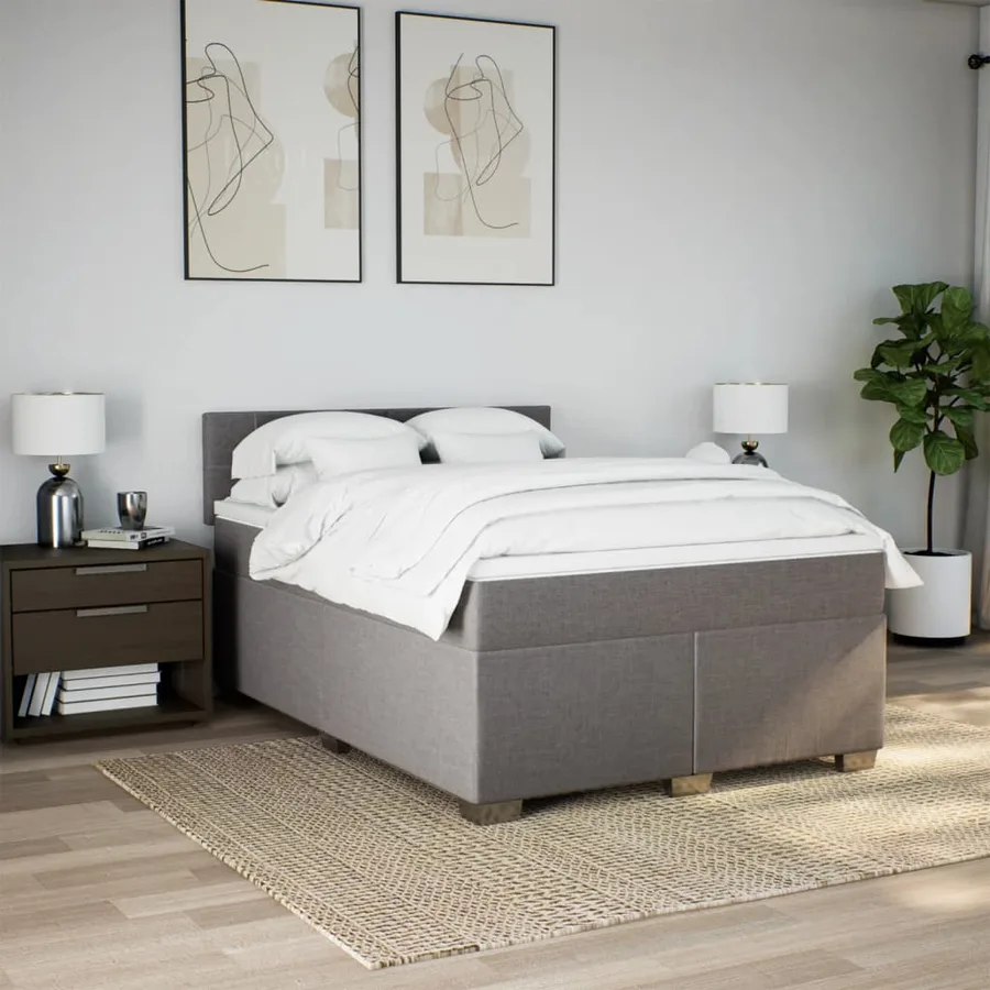 Sommier à lattes de lit avec matelas Taupe 160x200 cm Tissu - 4