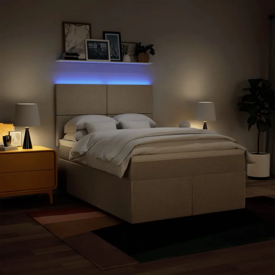 Sommier à lattes de lit avec matelas Crème 160x200 cm Tissu - 5