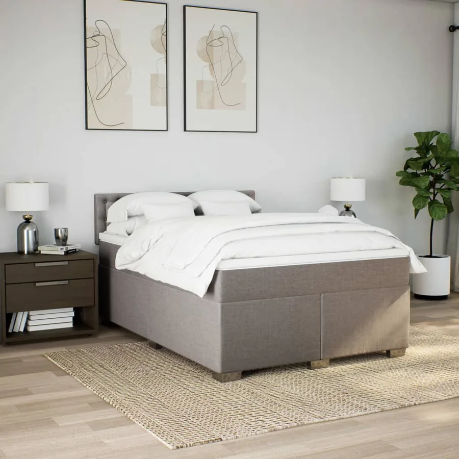 Sommier à lattes de lit avec matelas Taupe 160x200 cm Tissu - 4