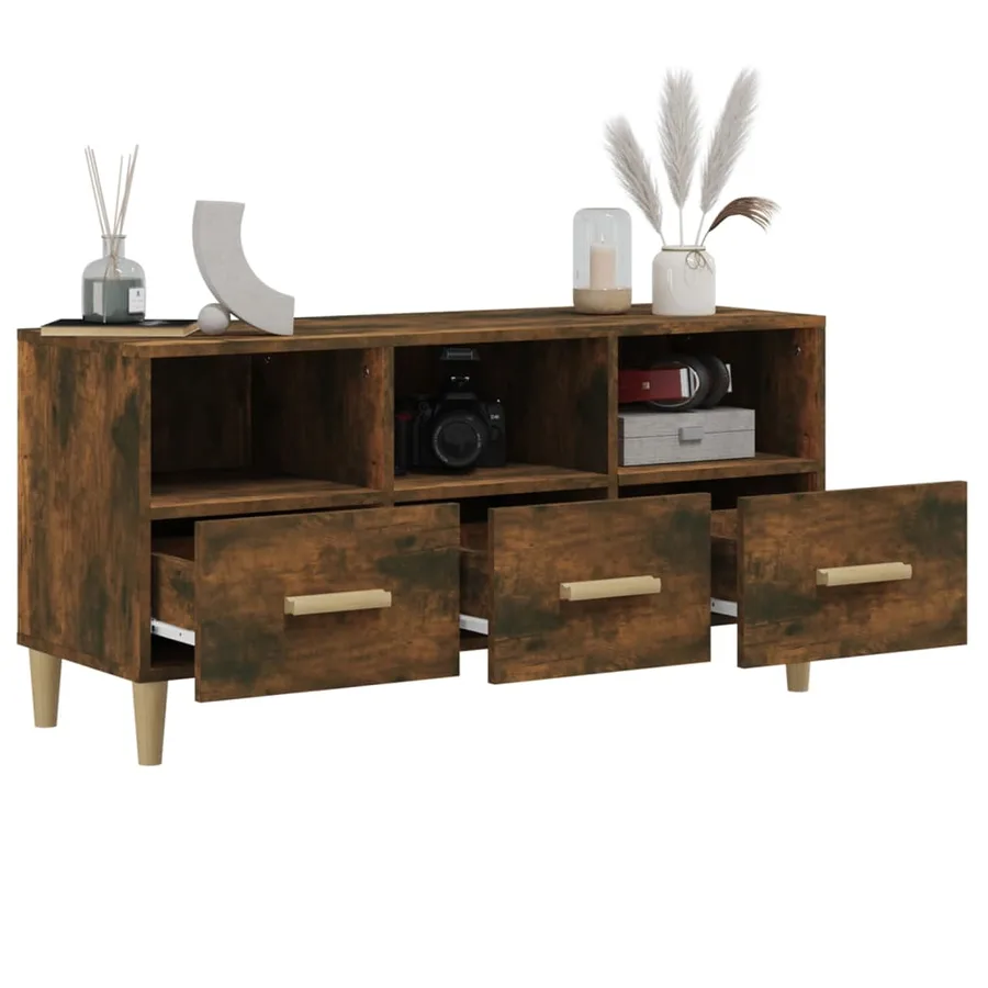 Meuble TV Chêne fumé 102x36x50 cm Bois d'ingénierie - 5