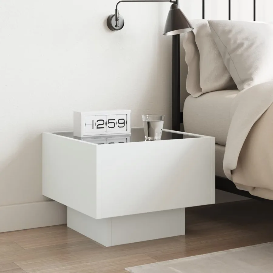 Table de chevet avec LED infini blanc 40x40x30 cm - 4
