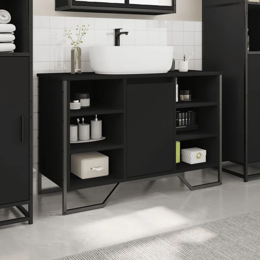 Armoire lavabo de salle de bain noir 91x35x60 cm - 3