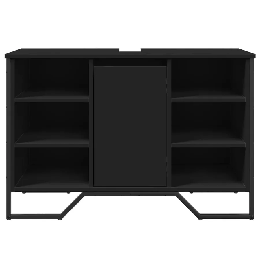 Armoire lavabo de salle de bain noir 91x35x60 cm - 4
