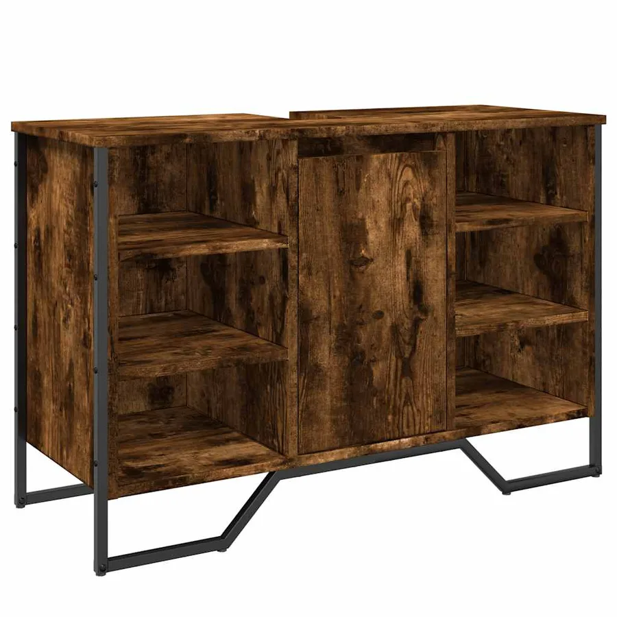 Armoire lavabo de salle de bain chêne fumé 91x35x60 cm - 2