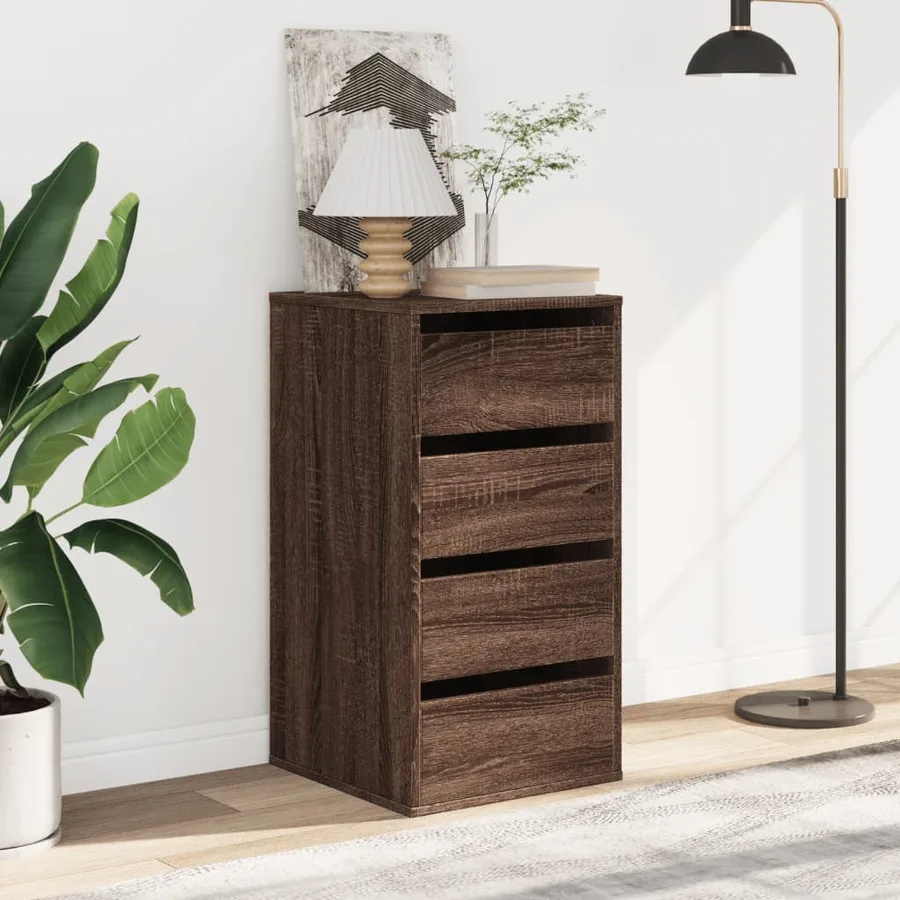 Commode d'angle chêne marron 40x41x76 cm bois d'ingénierie - 3