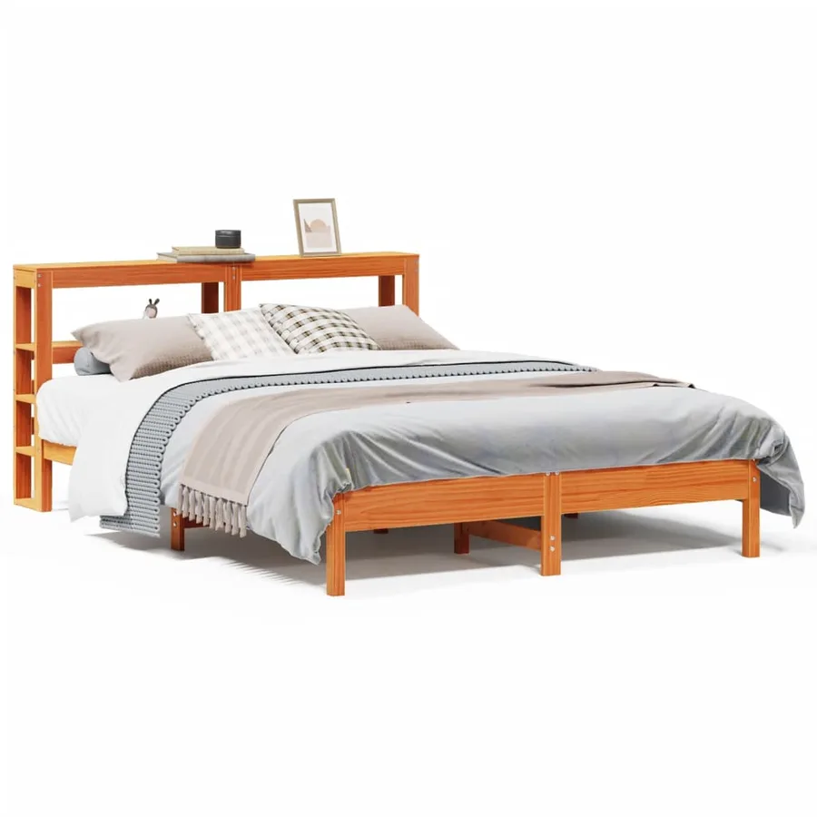 Cadre de lit sans matelas cire marron 140x190cm bois pin massif - 2