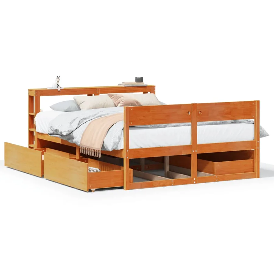 Cadre de lit sans matelas cire marron 140x200cm bois pin massif - 2