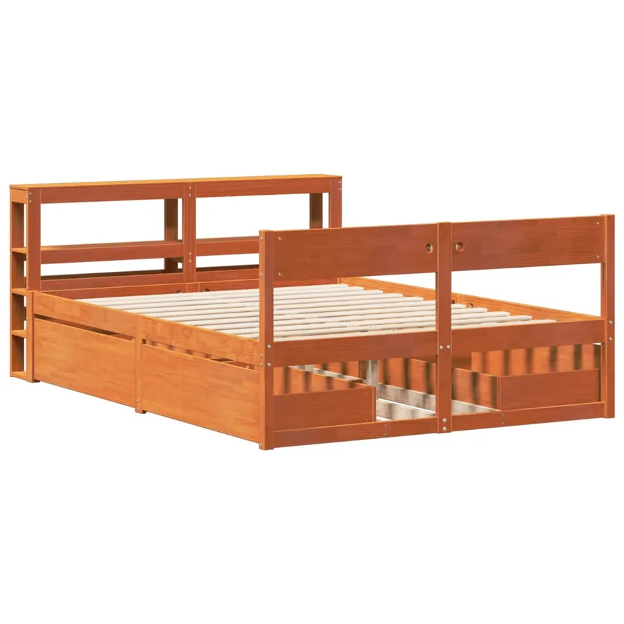 Cadre de lit sans matelas cire marron 140x200cm bois pin massif - 3