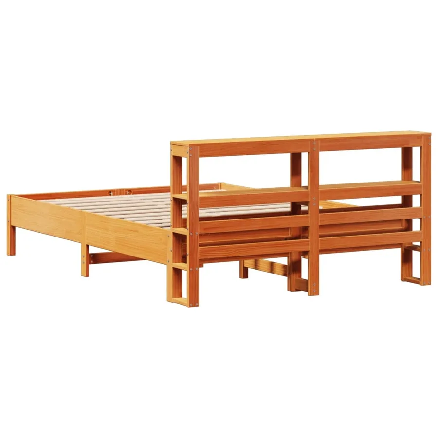 Cadre de lit sans matelas cire marron 140x200cm bois pin massif - 6