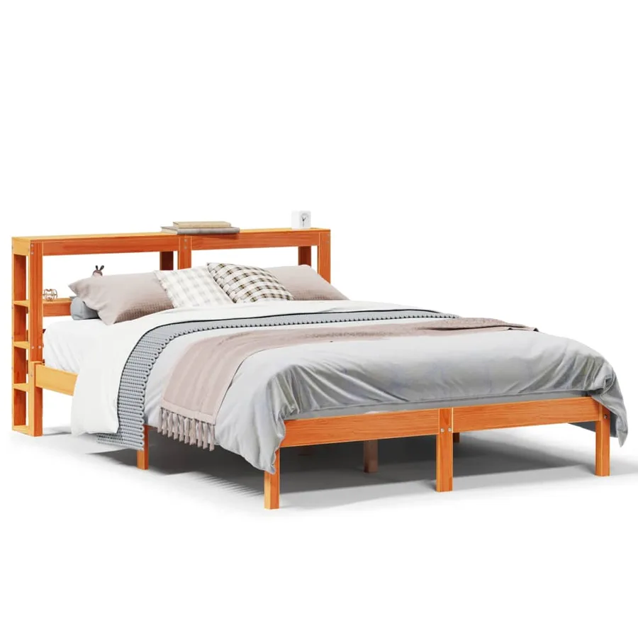 Cadre de lit et tête de lit sans matelas cire marron 140x200 cm - 2