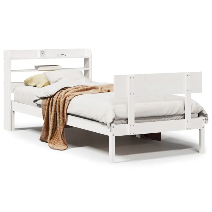 Cadre de lit sans matelas blanc 75x190 cm bois de pin massif - 2