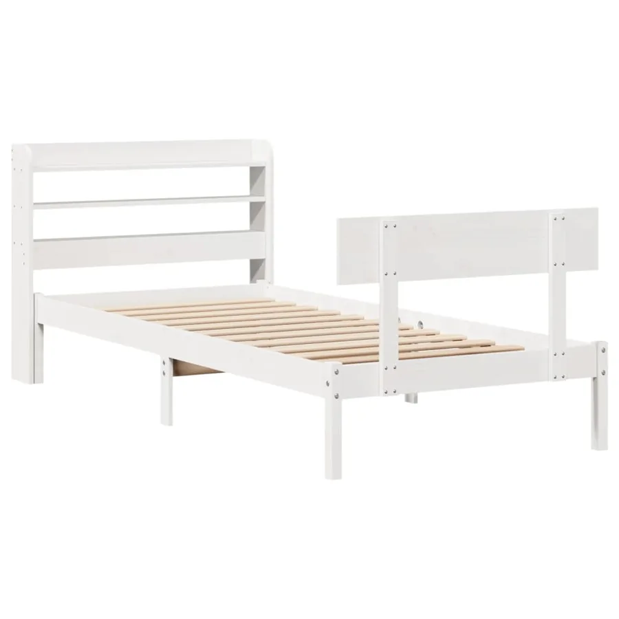 Cadre de lit sans matelas blanc 75x190 cm bois de pin massif - 3