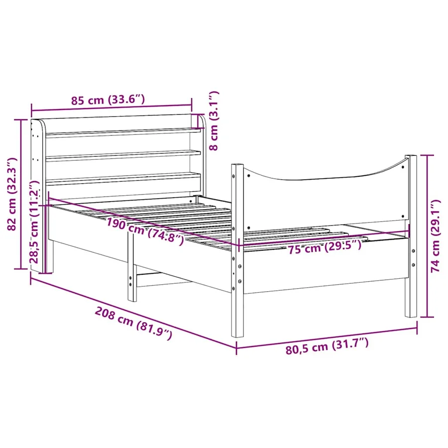 Cadre de lit avec tête de lit blanc 75x190cm bois de pin massif - 11