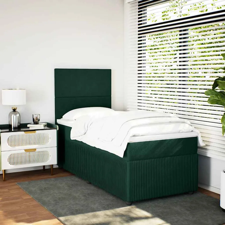 Sommier à lattes de lit avec matelas Vert foncé 90x190 cm
