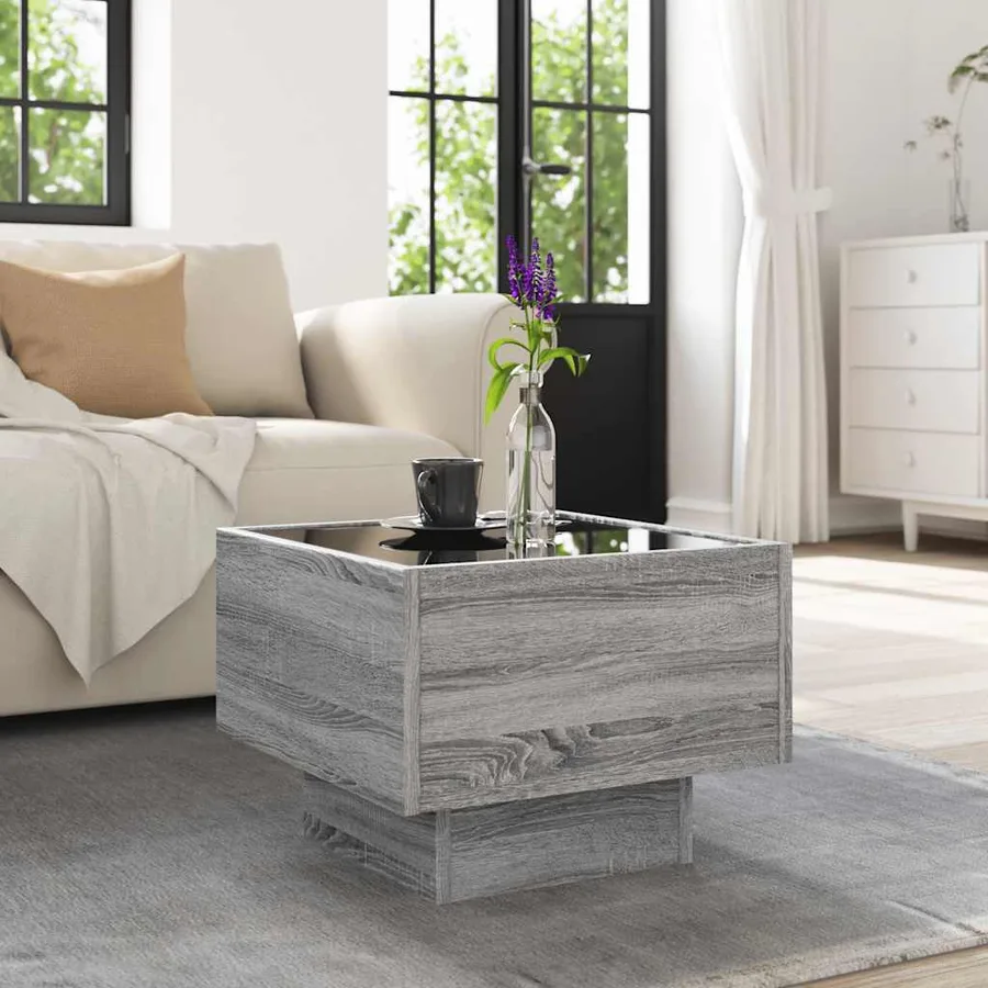 Table d'appoint et LED sonoma gris 40x40x30cm bois d'ingénierie - 4