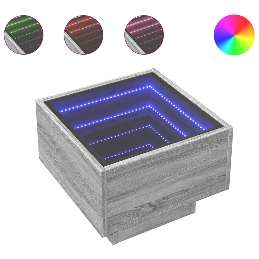 Table de chevet avec LED infini sonoma gris 40x40x30 cm - 2