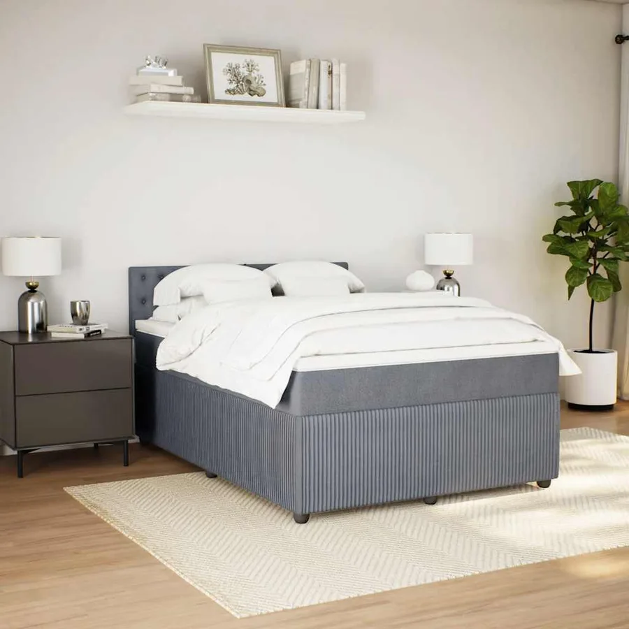 Sommier à lattes de lit et matelas Gris foncé 140x190cm Velours - 5