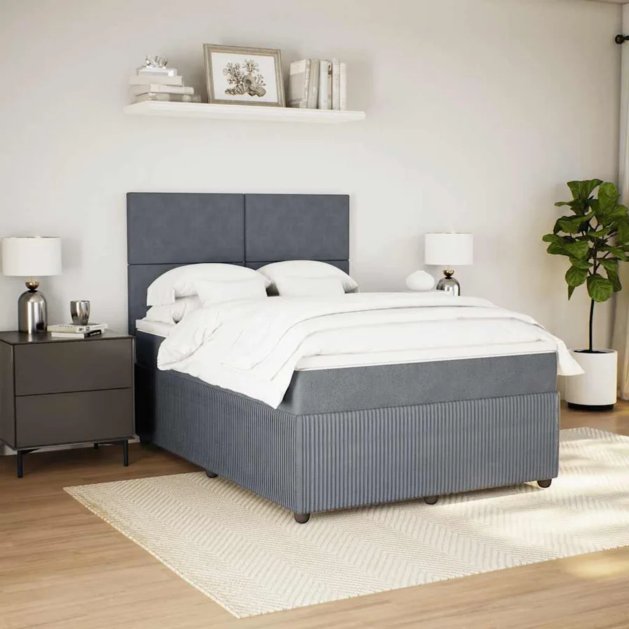 Sommier à lattes de lit et matelas Gris foncé 140x190cm Velours - 4