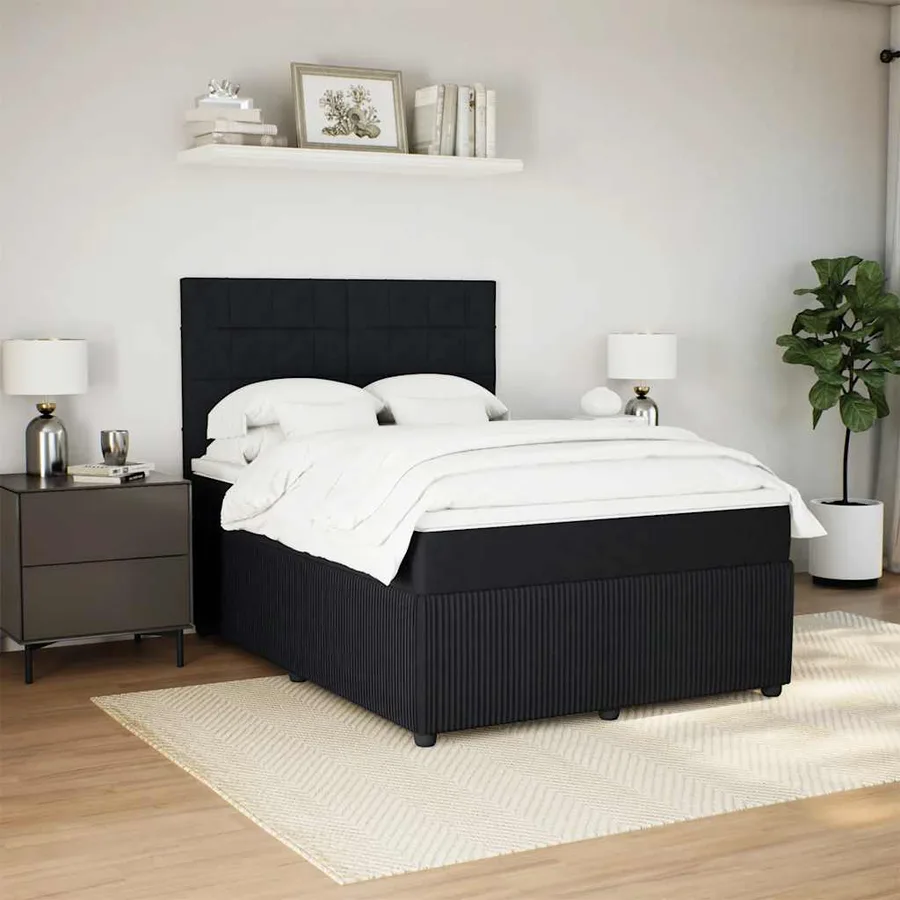 Sommier à lattes de lit avec matelas Noir 140x190 cm Velours - 4
