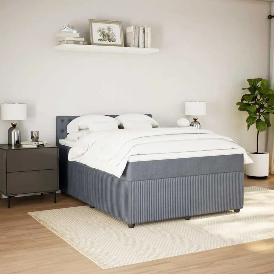 Sommier à lattes de lit et matelas Gris foncé 140x190cm Velours - 3