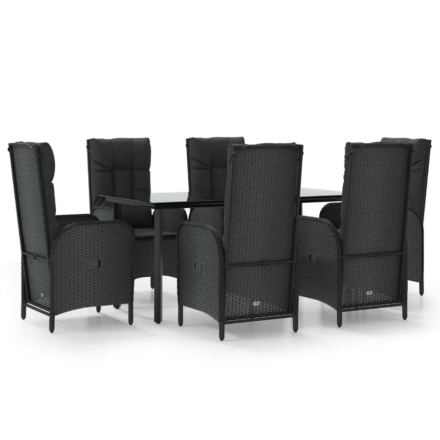 Ensemble à manger de jardin coussins 7pcs Noir Résine tressée - 2