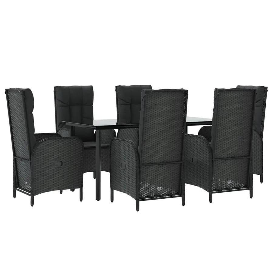 Garden Dining Set Cushions 7 pcs Black Poly Rattan - 3